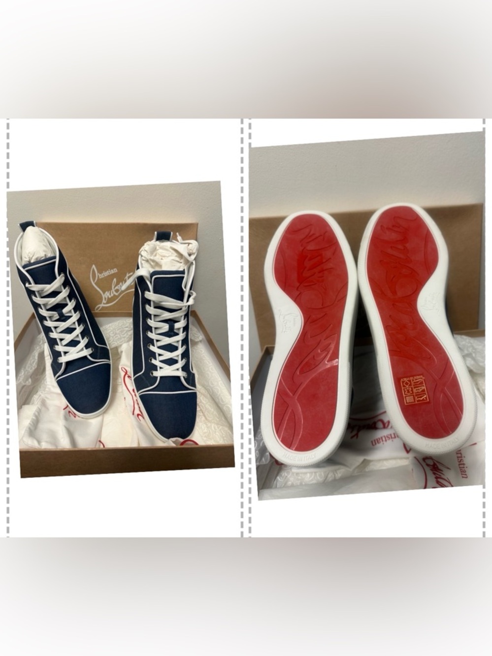Christian Louboutin Logo-Embroidered Leather-Trimmed Denim High-Top Sneakers NIB